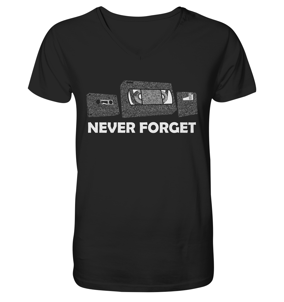 Kasette, VHS,  Disk - never forget - V-Neck Shirt