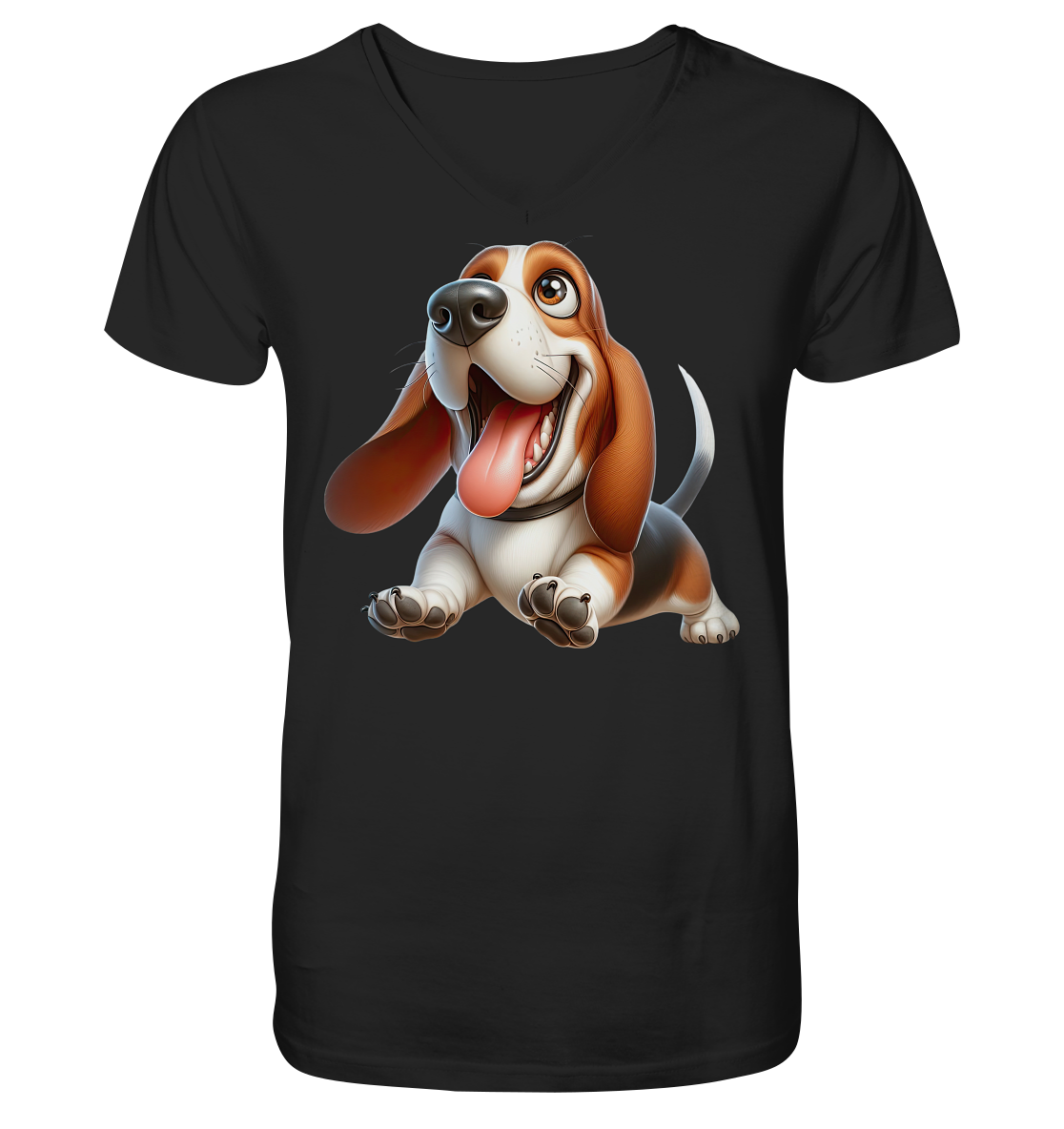 Basset Hound Cartoon personalisierbar - V-Neck Shirt