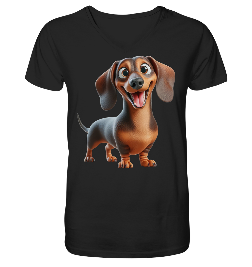 Happy Dackel Cartoon - personalisierbar - V-Neck Shirt