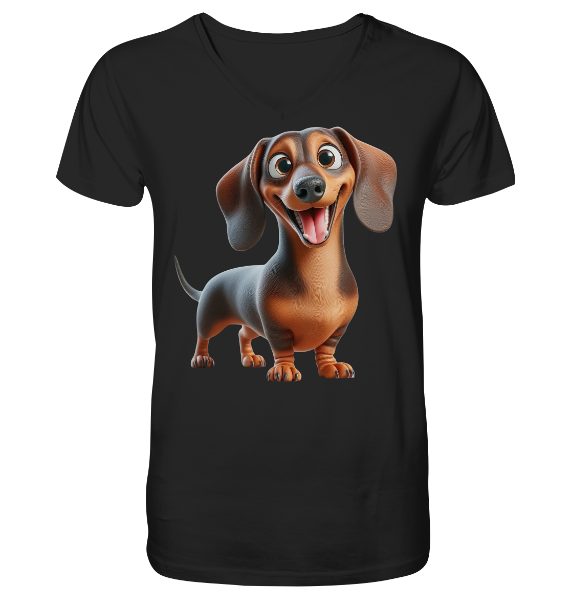 Happy Dackel Cartoon - personalisierbar - V-Neck Shirt