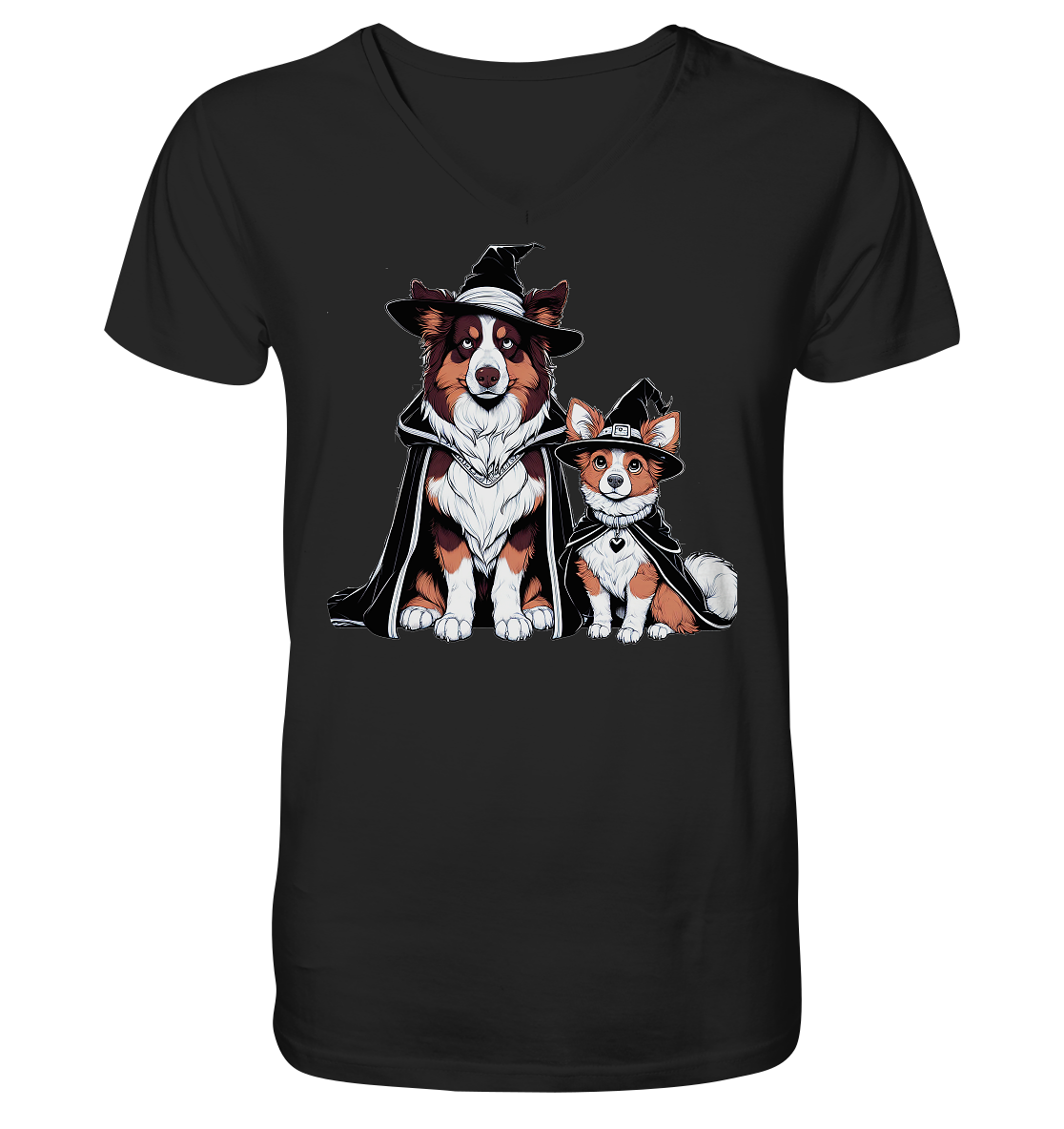 Halloween Wizard Hunde Terrier und Australian Sheppard  - V-Neck Shirt