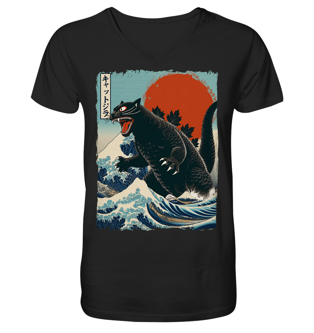 Cat - Zilla , Comic Style - V-Neck Shirt