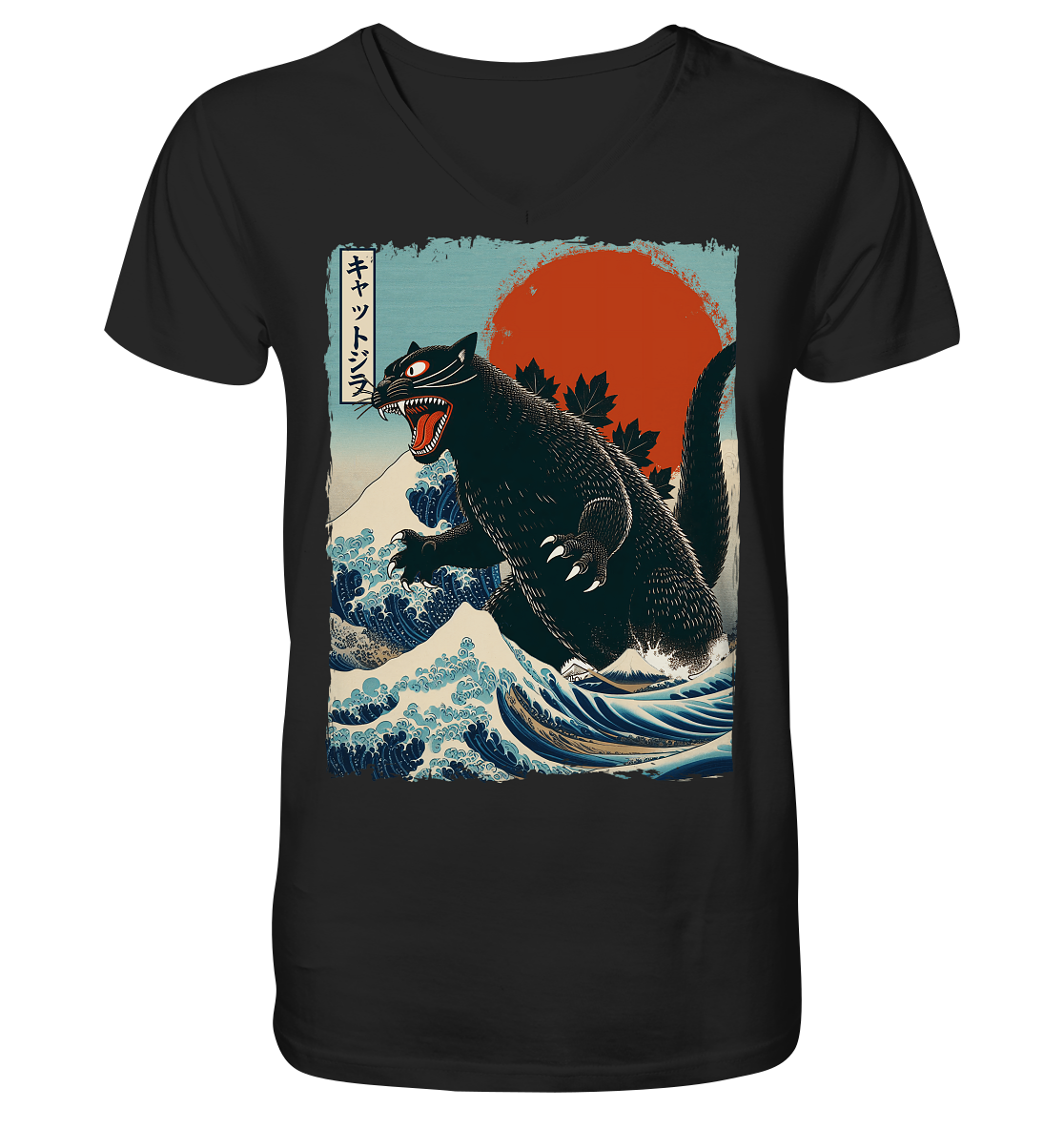 Cat - Zilla , Comic Style - V-Neck Shirt