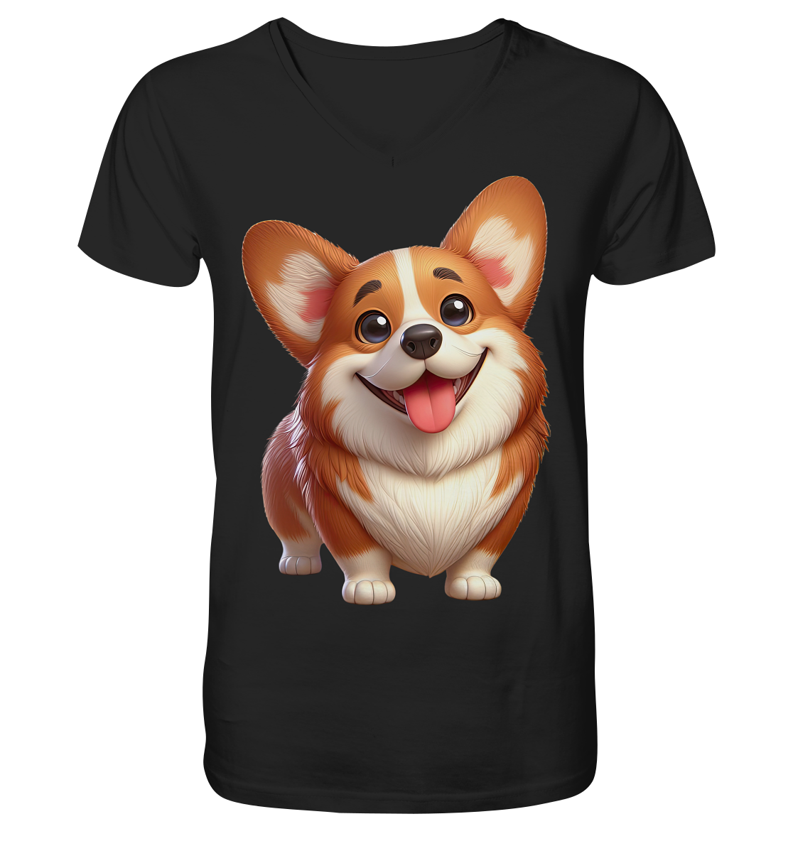 Corgi Hund Cartoon personalisierbar - V-Neck Shirt