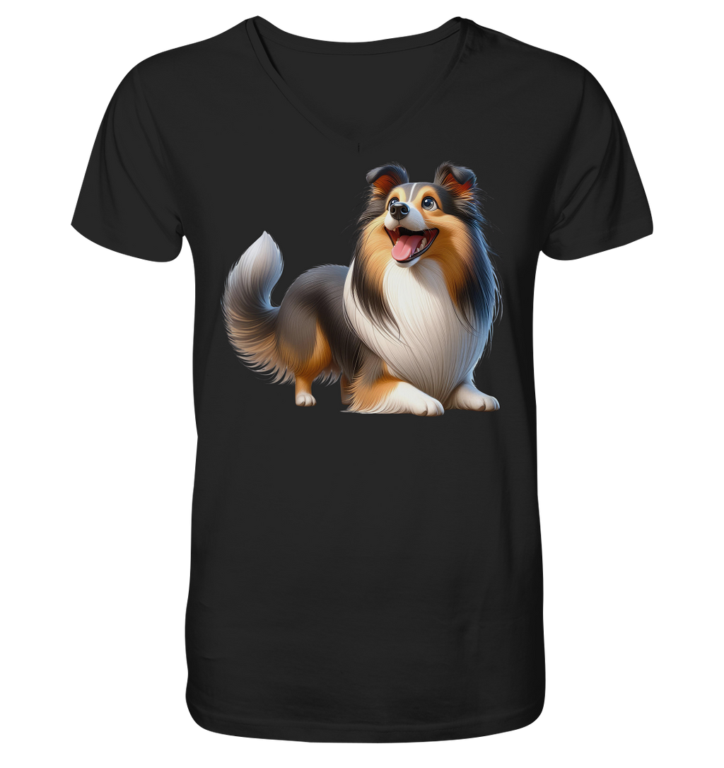 Shetland Sheepdog cartoon personalisierbar - V-Neck Shirt