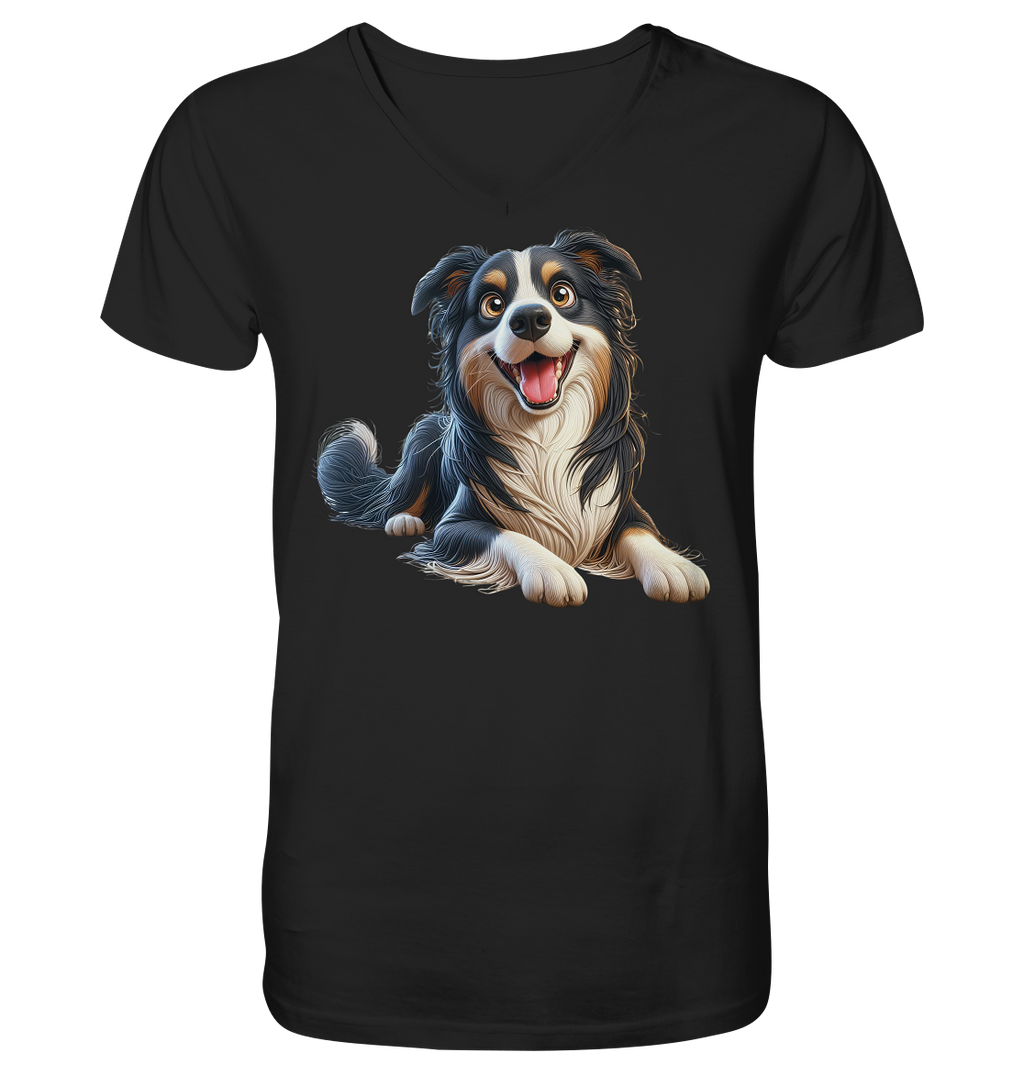 Border Collie Cartoon - personalisierbar - V-Neck Shirt