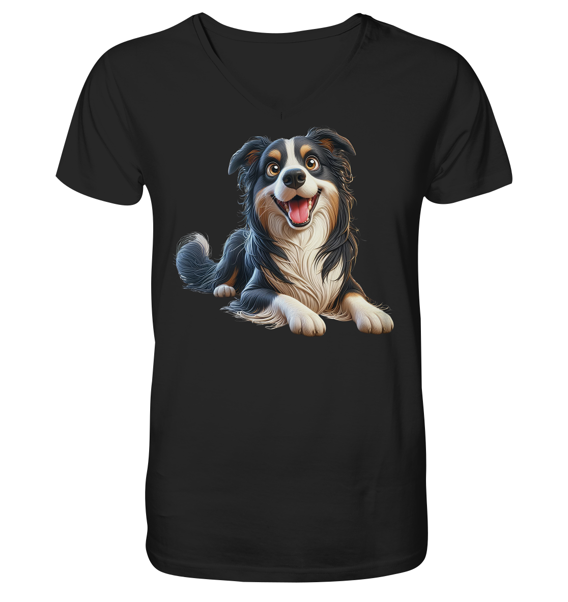 Border Collie Cartoon - personalisierbar - V-Neck Shirt
