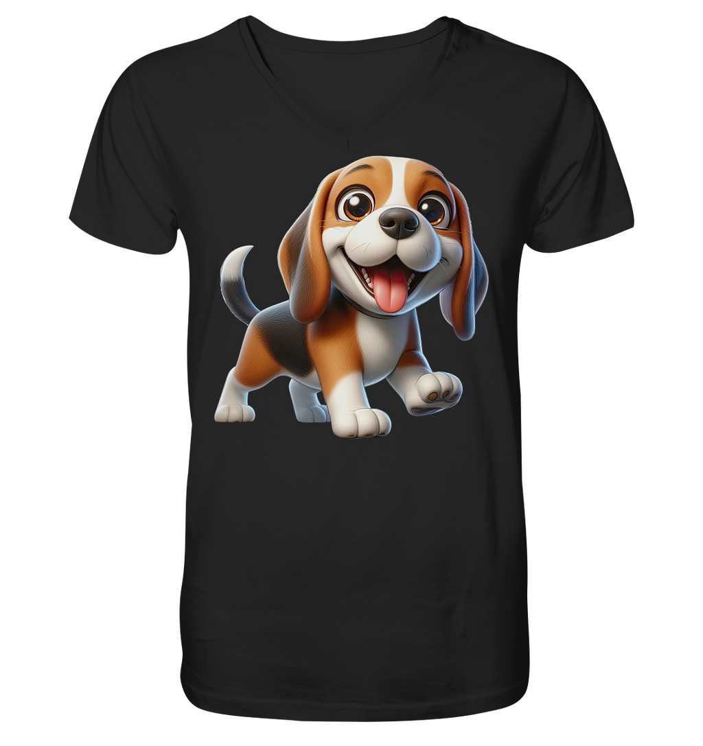Beagle Cartoon Hund personalisierbar - V-Neck Shirt