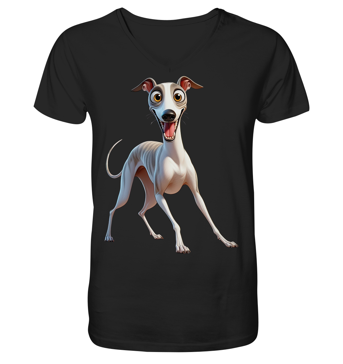 Whippet Cartoon personalisierbar - V-Neck Shirt