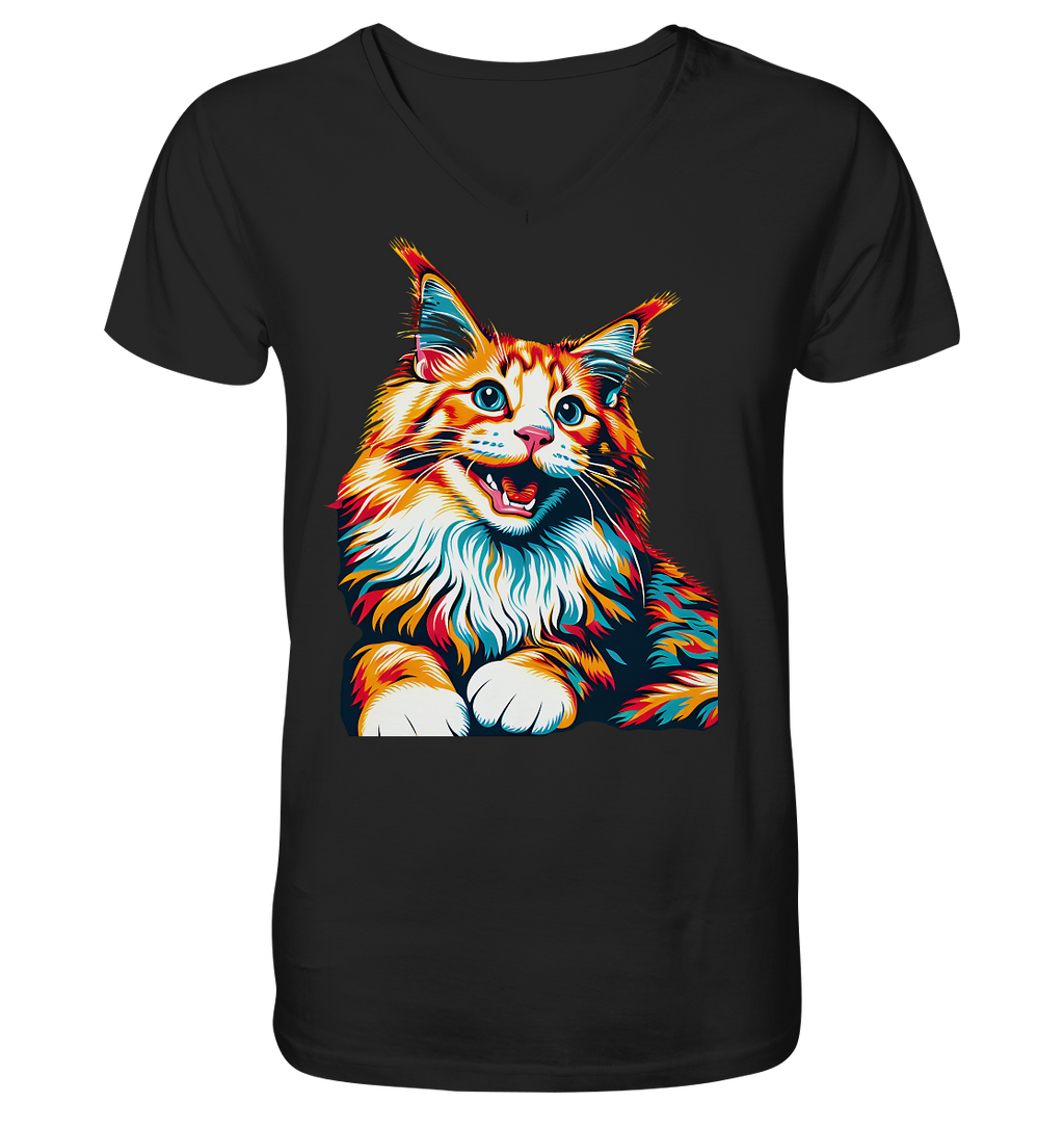 Maine Coon Katze Pop Art - personalisierbar - V-Neck Shirt