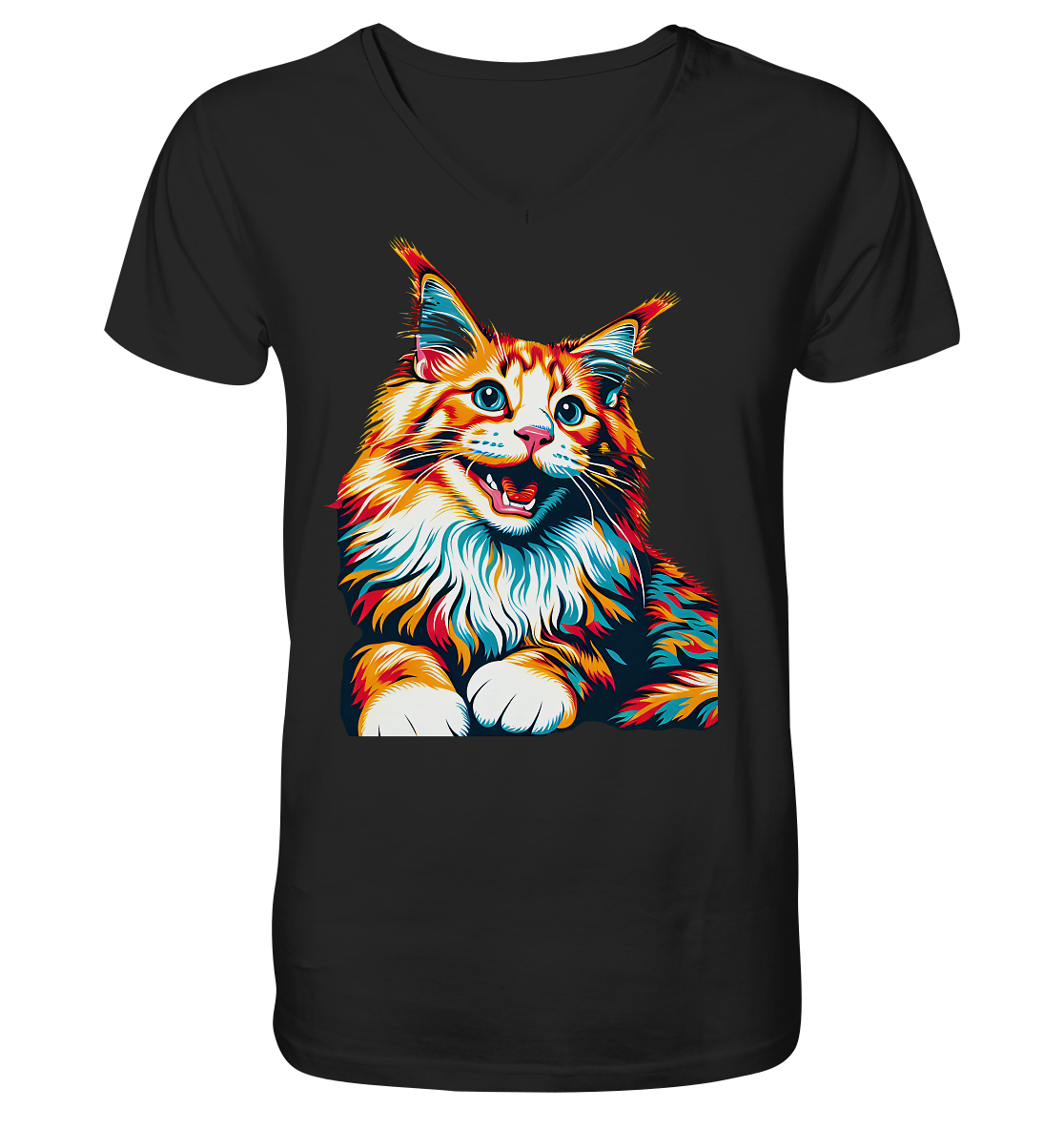 Maine Coon Katze Pop Art - personalisierbar - V-Neck Shirt