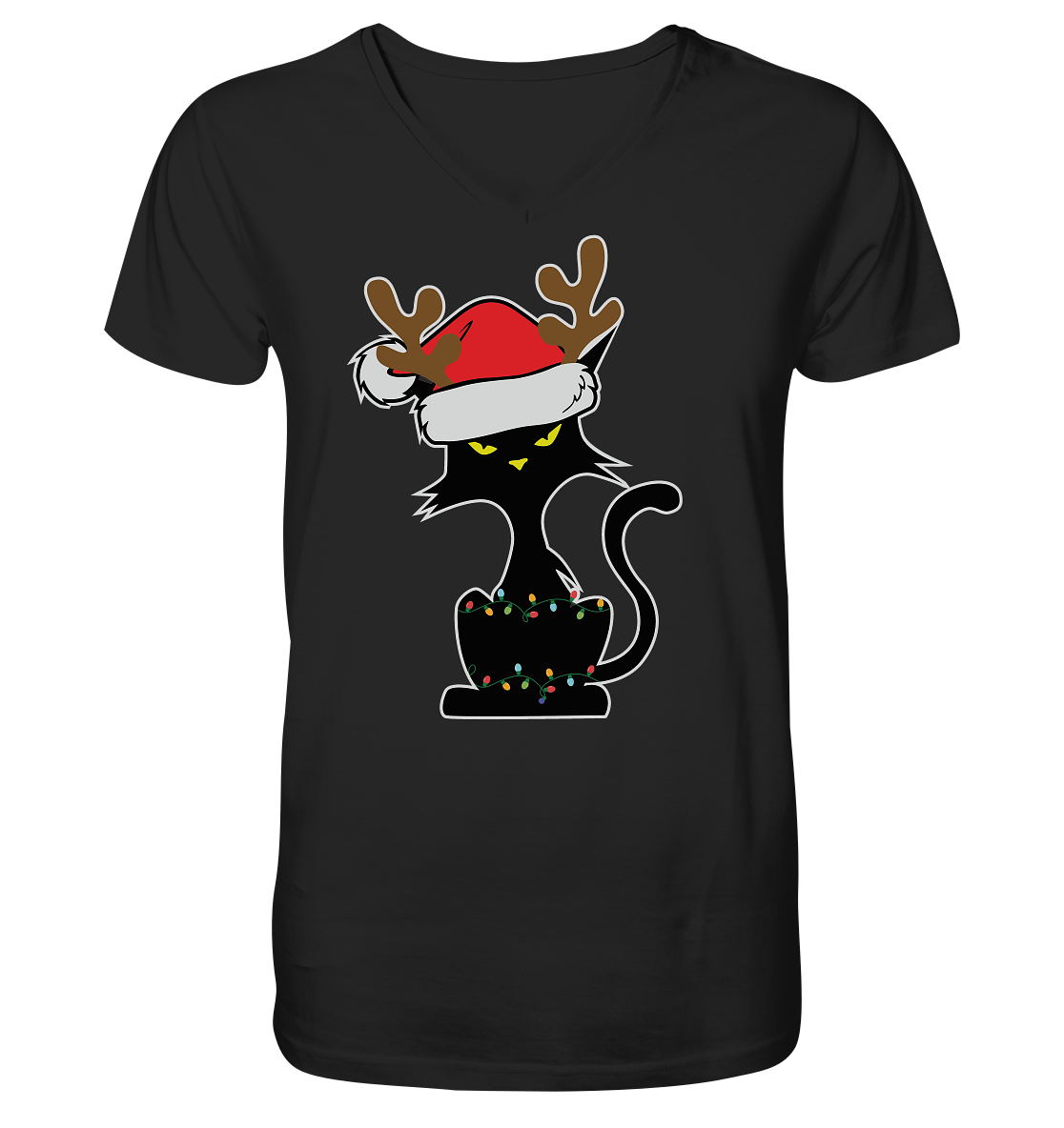 Grumpy Weihnachts Katze Cartoon - V-Neck Shirt
