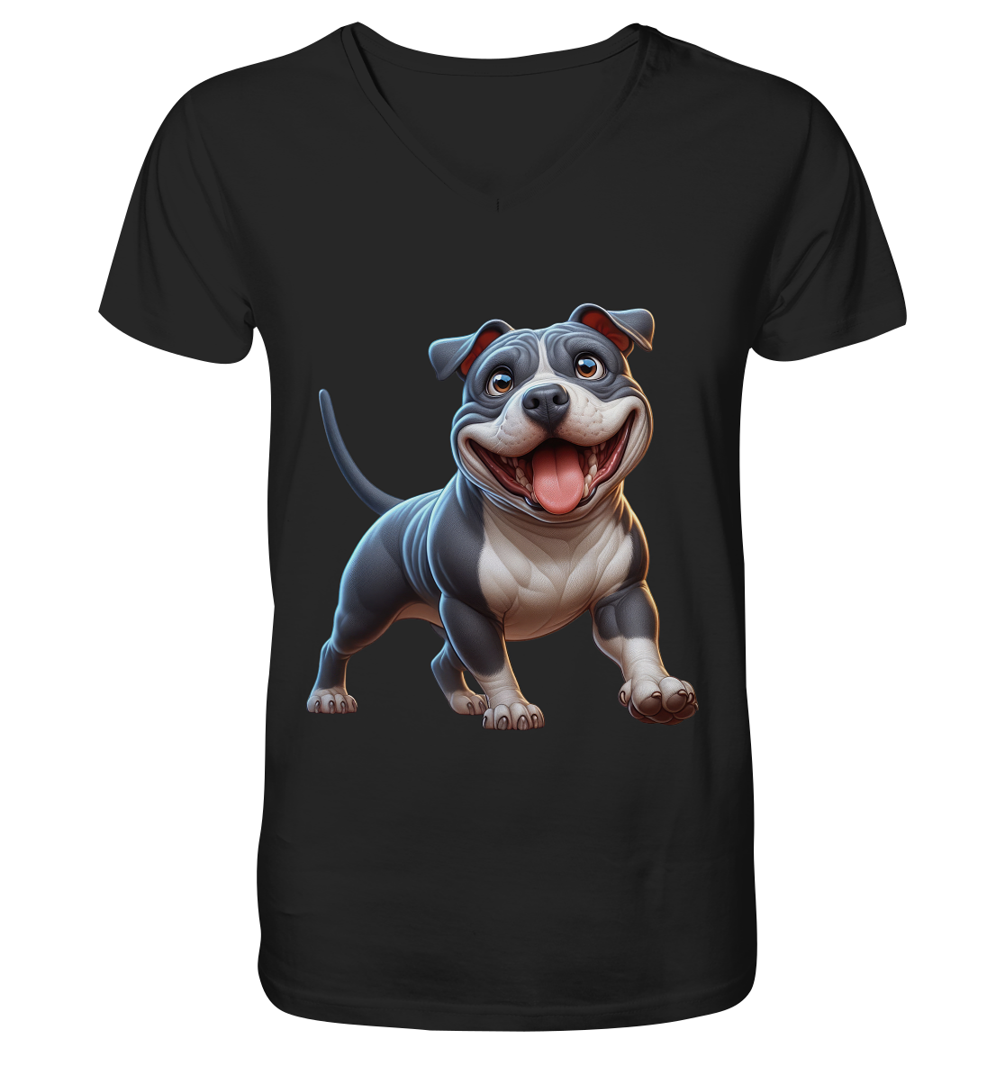 Pittbull Cartoon Hund personalisierbar - V-Neck Shirt