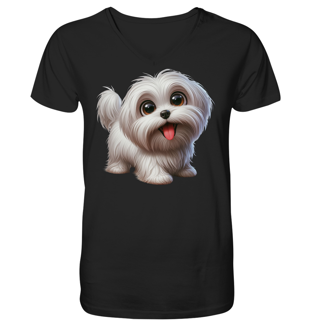 Malteser Hund Cartoon - personalisierbar - V-Neck Shirt