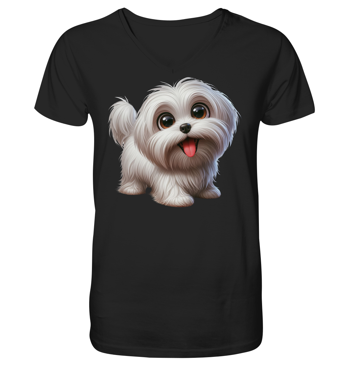 Malteser Hund Cartoon - personalisierbar - V-Neck Shirt