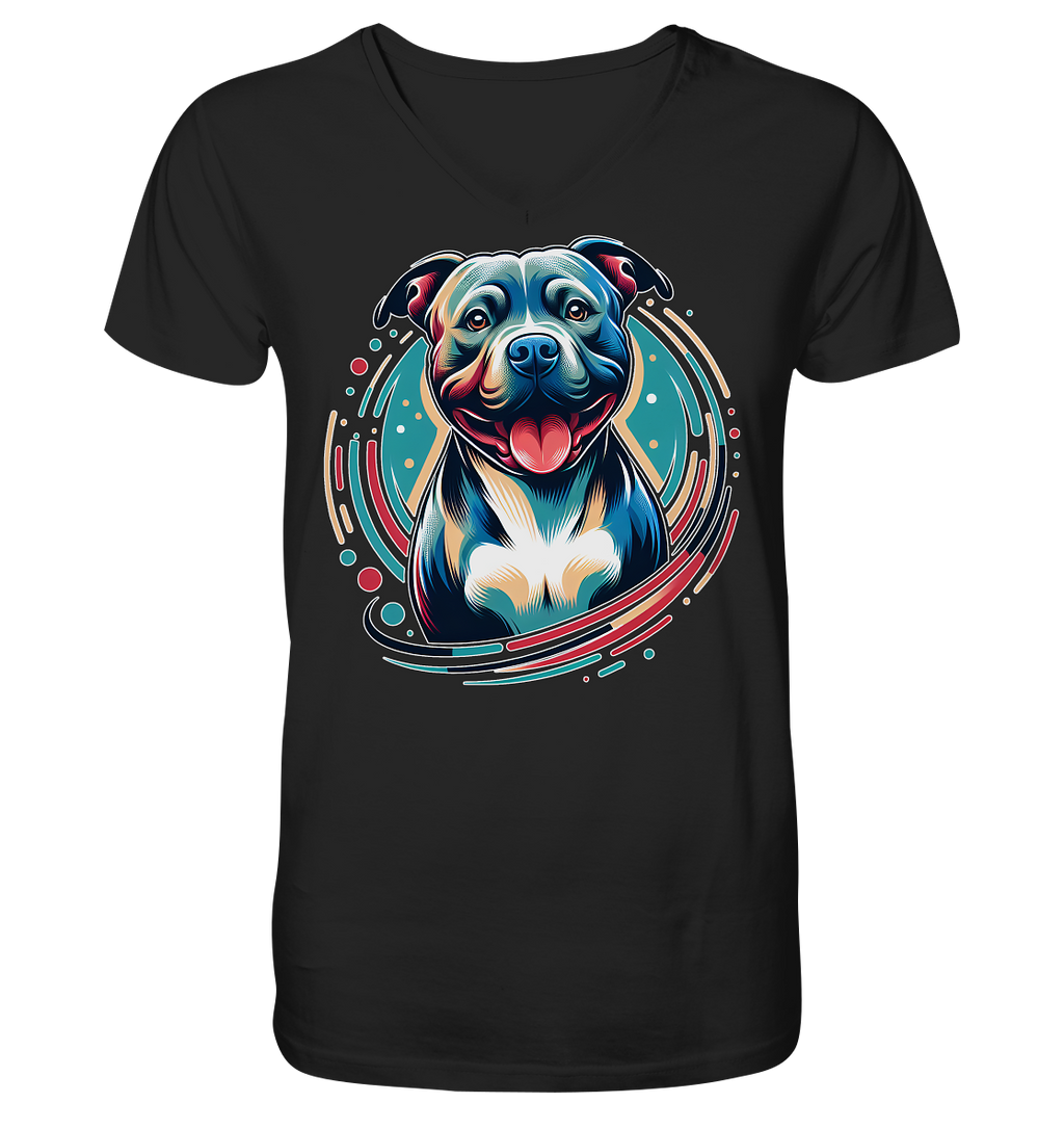 Happy Pittbull / Staffy PopArt - V-Neck Shirt