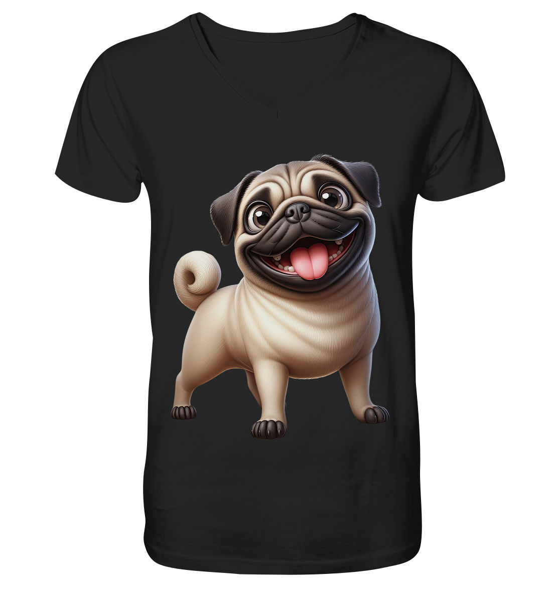 Mops Cartoon - personalisierbar - V-Neck Shirt
