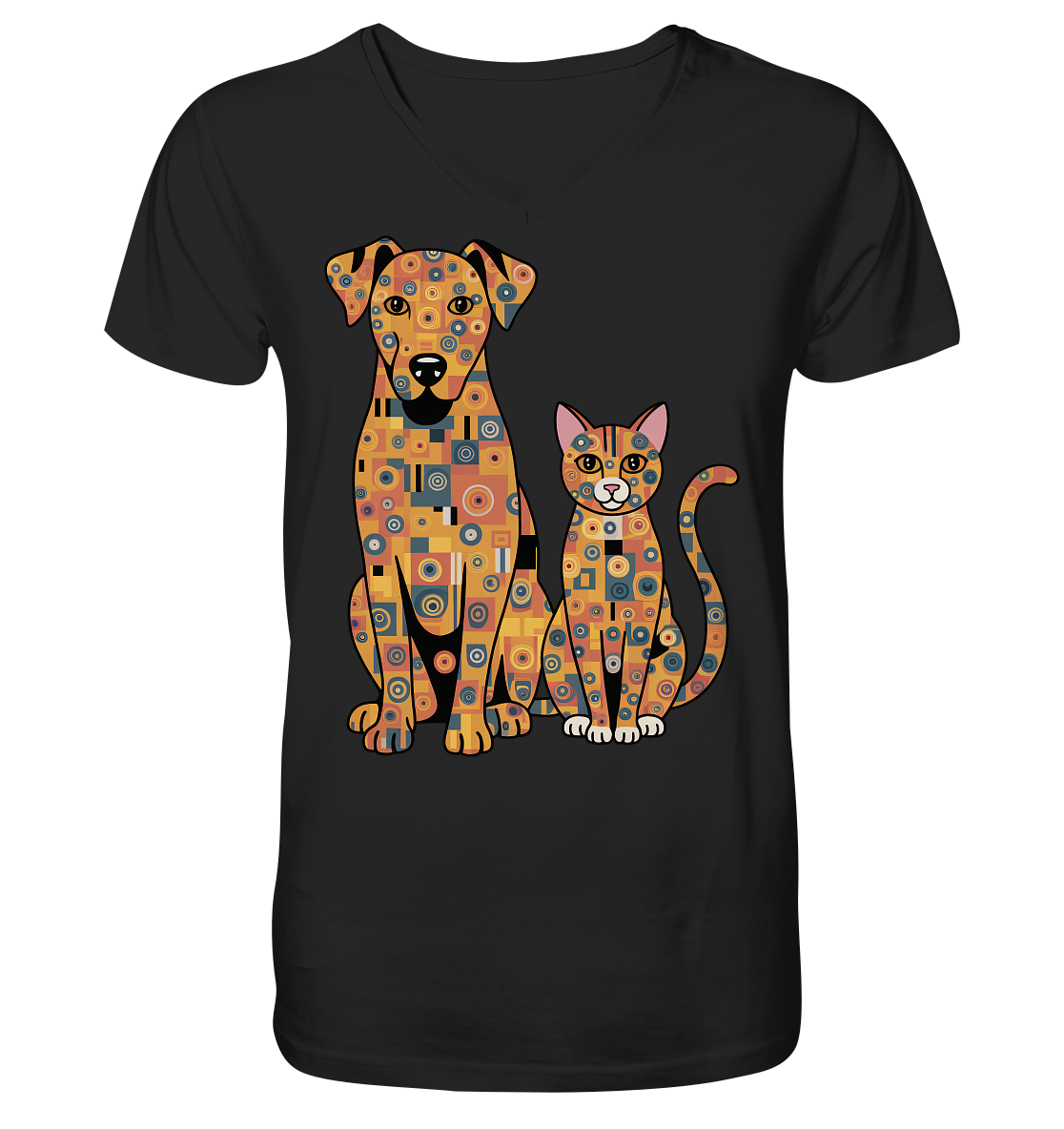 Illustration Hund und Katze in Klimt  Style - V-Neck Shirt