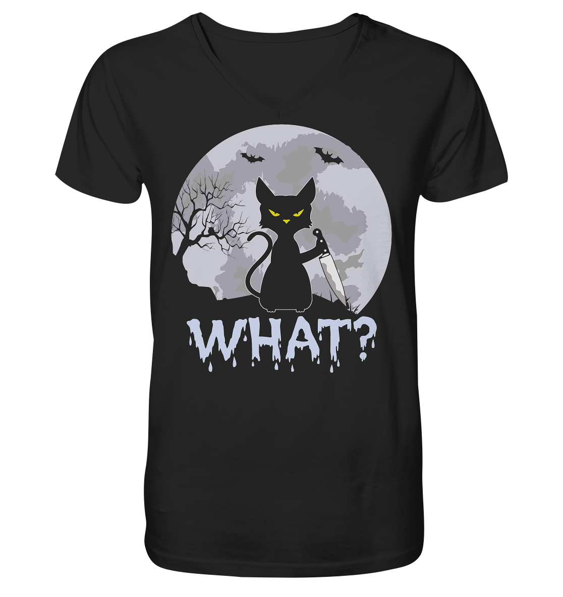 Halloween Katze Horror Lustig - V-Neck Shirt