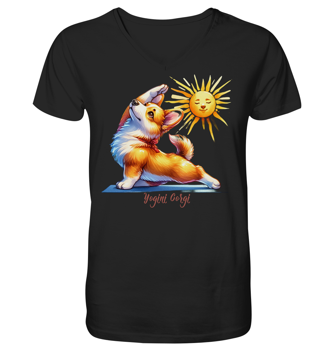 Yoga Corgi Hund yogini Gorgi - personalisierbar - V-Neck Shirt