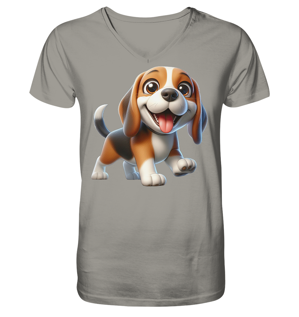 Beagle Cartoon Hund personalisierbar - V-Neck Shirt