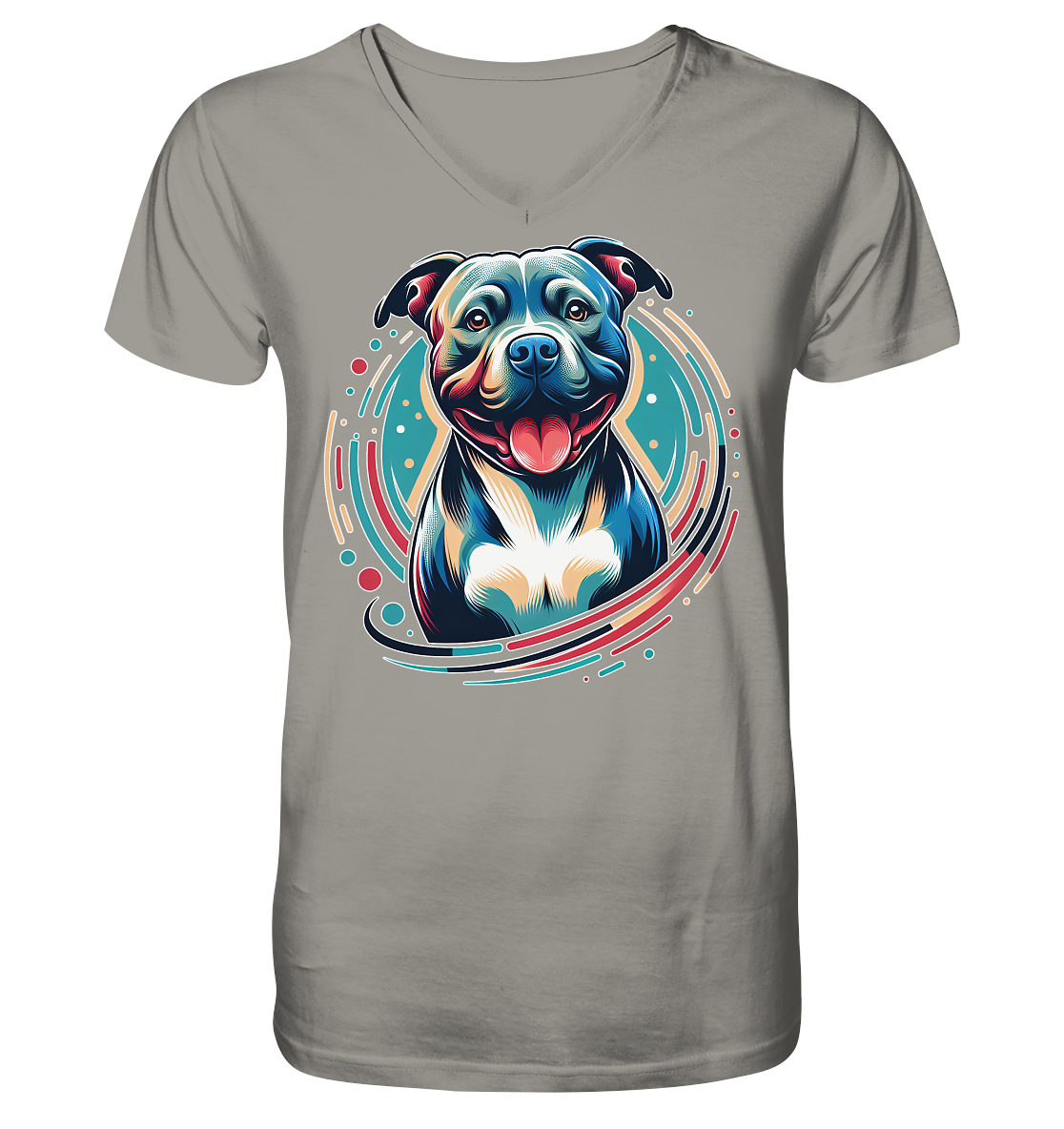Happy Pittbull / Staffy PopArt - V-Neck Shirt