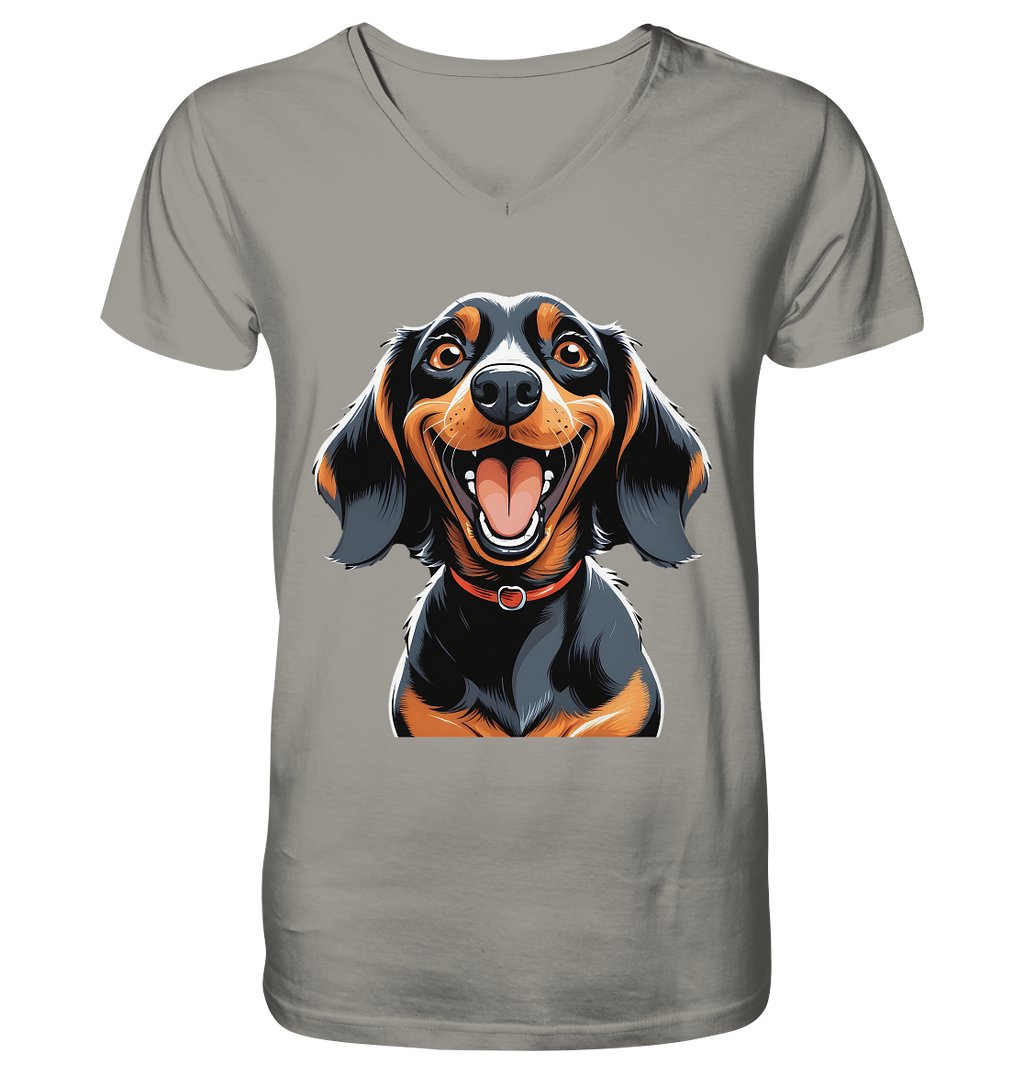 Happy Dackel Cartoon - V-Neck Shirt