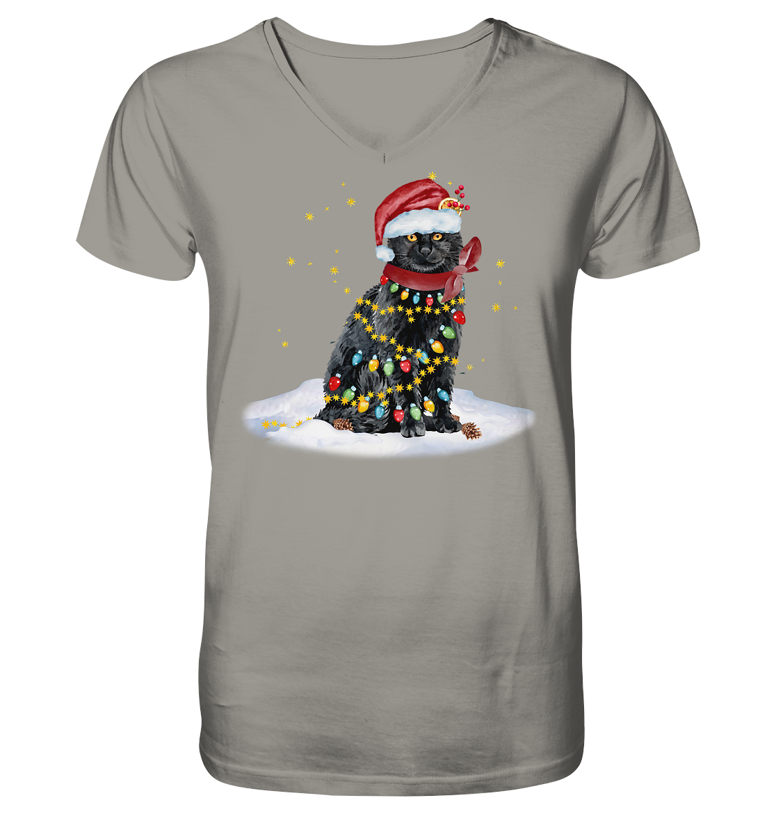 Lustige Weihnachts Katze Zeichnung - V-Neck Shirt