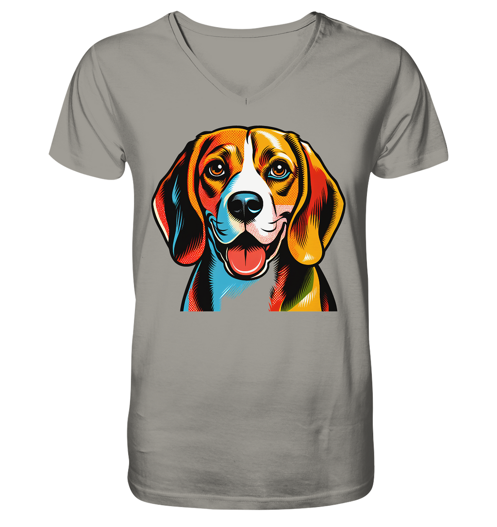 Beagle Pop Art - Personalisierbar - V-Neck Shirt