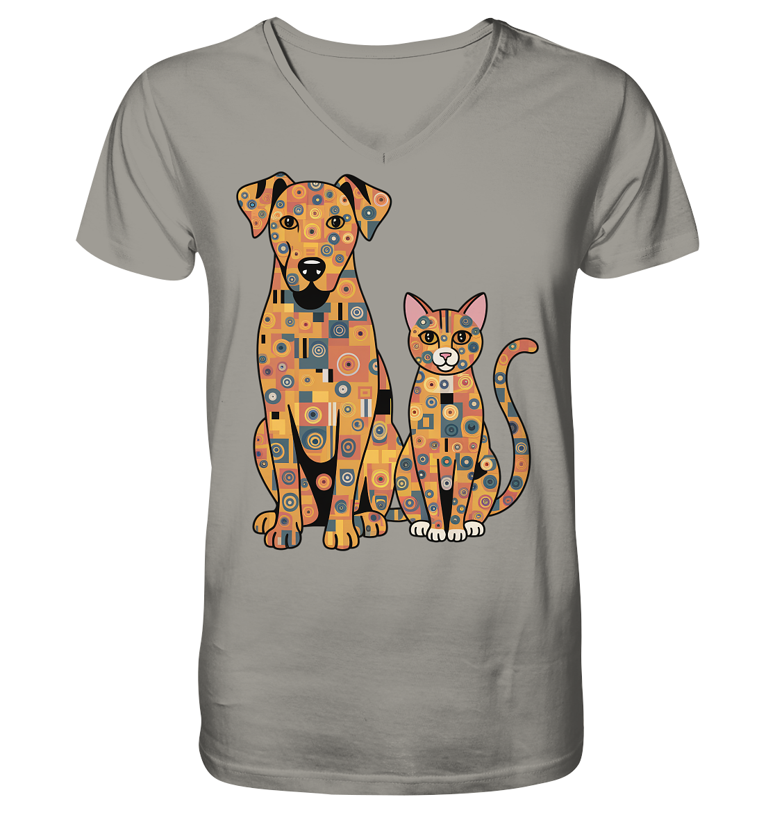 Illustration Hund und Katze in Klimt  Style - V-Neck Shirt