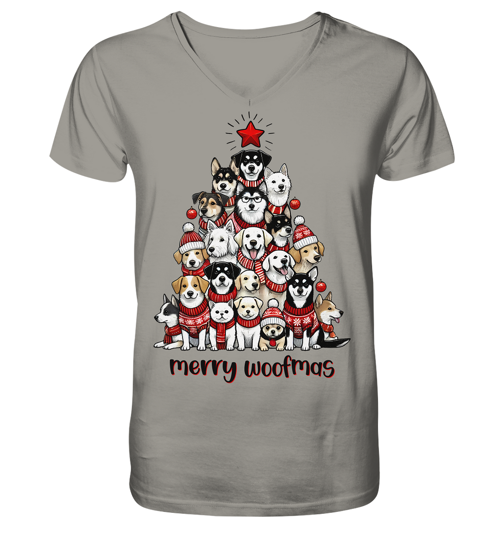 Weihnachten Christmas Hunde Baum Merry Woofmas - V-Neck Shirt