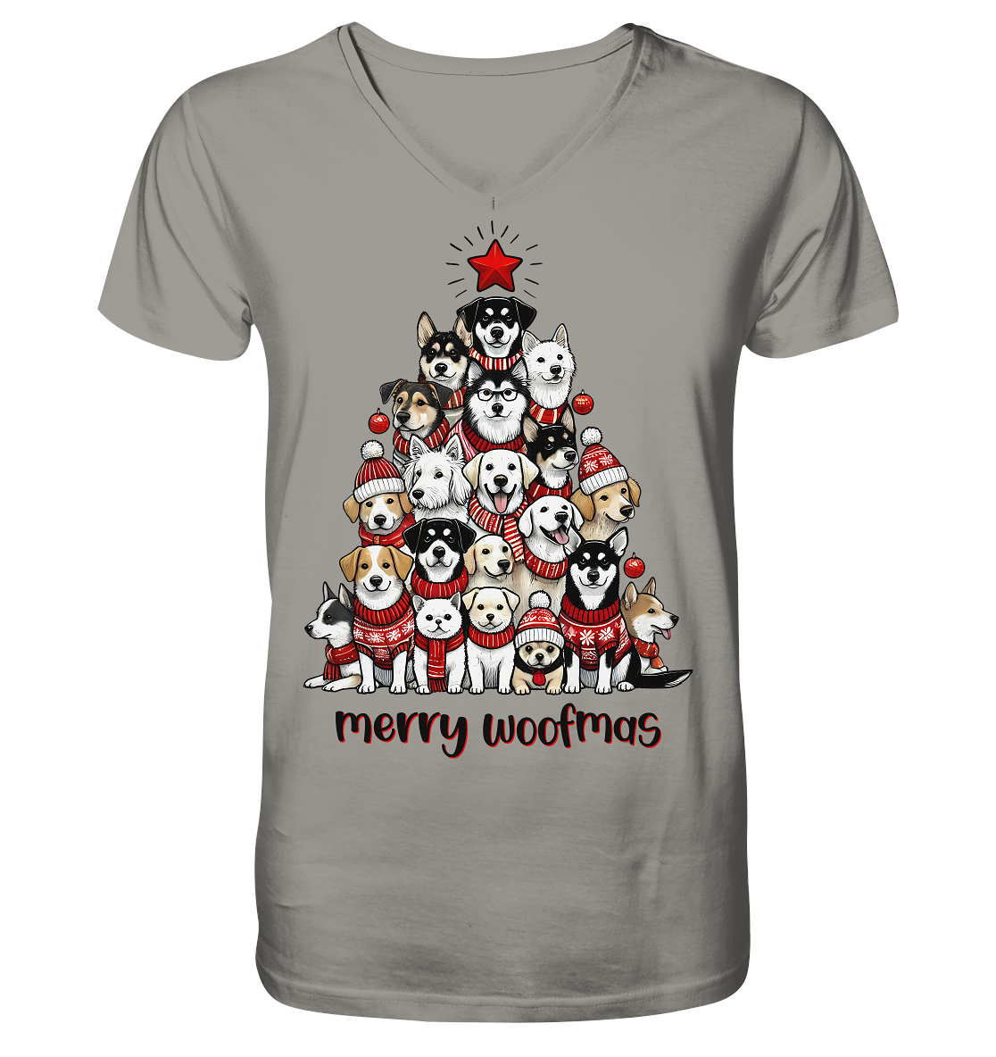 Weihnachten Christmas Hunde Baum Merry Woofmas - V-Neck Shirt