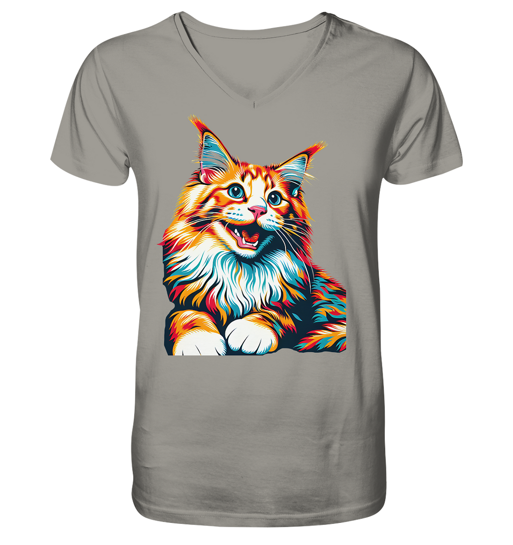 Maine Coon Katze Pop Art - personalisierbar - V-Neck Shirt