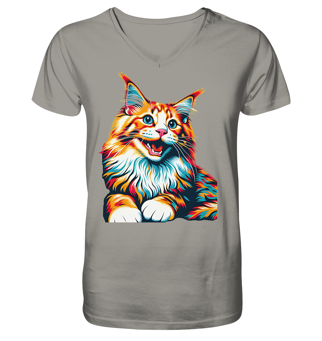 Maine Coon Katze Pop Art - personalisierbar - V-Neck Shirt