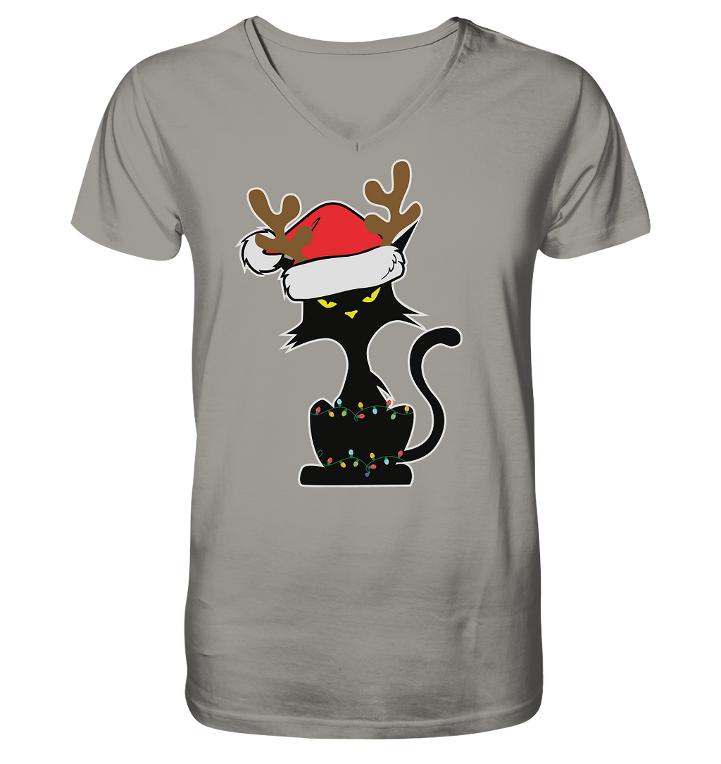 Grumpy Weihnachts Katze Cartoon - V-Neck Shirt