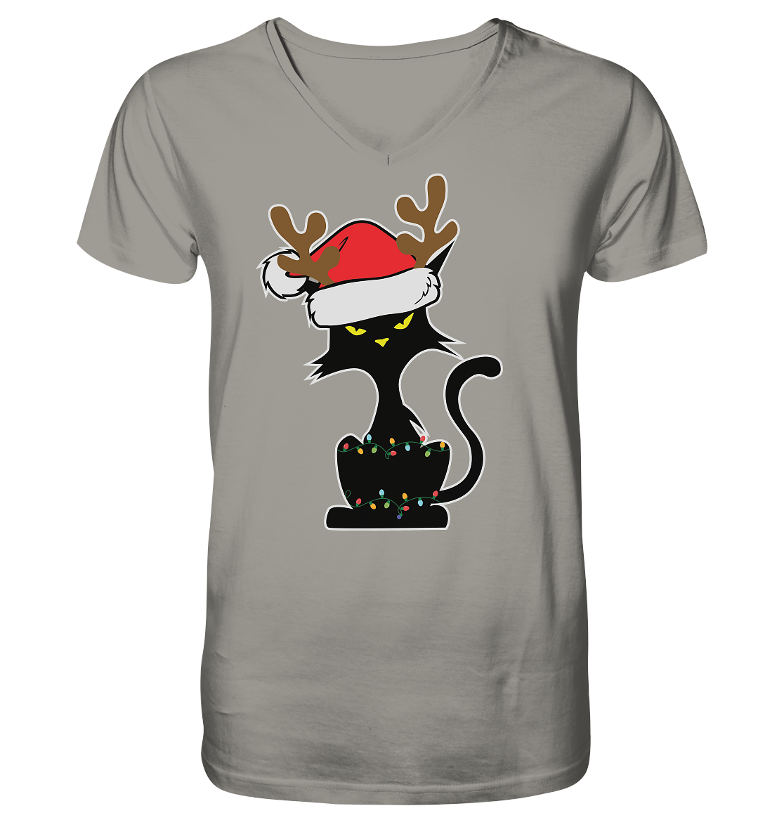 Grumpy Weihnachts Katze Cartoon - V-Neck Shirt