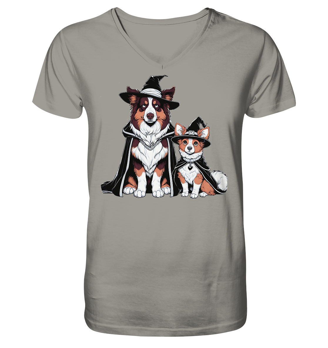 Halloween Wizard Hunde Terrier und Australian Sheppard  - V-Neck Shirt