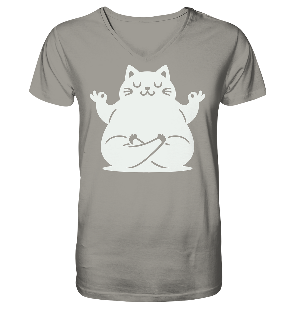 Lustige Yoga Katze - personalisierbar - V-Neck Shirt