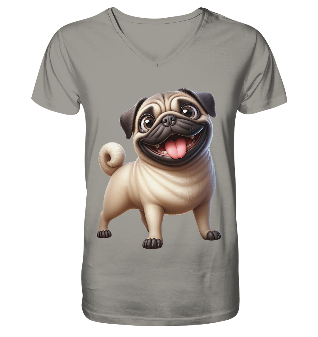 Mops Cartoon - personalisierbar - V-Neck Shirt