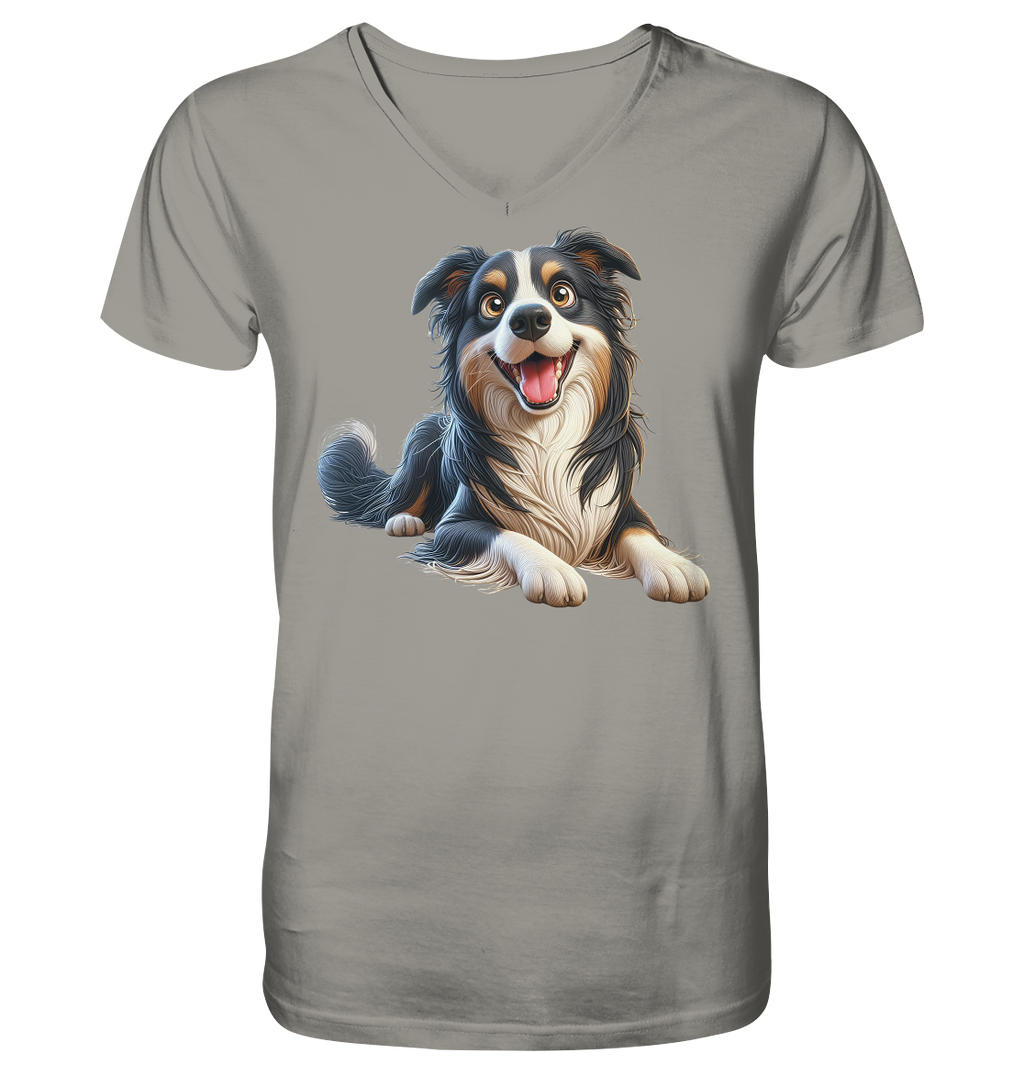 Border Collie Cartoon - personalisierbar - V-Neck Shirt