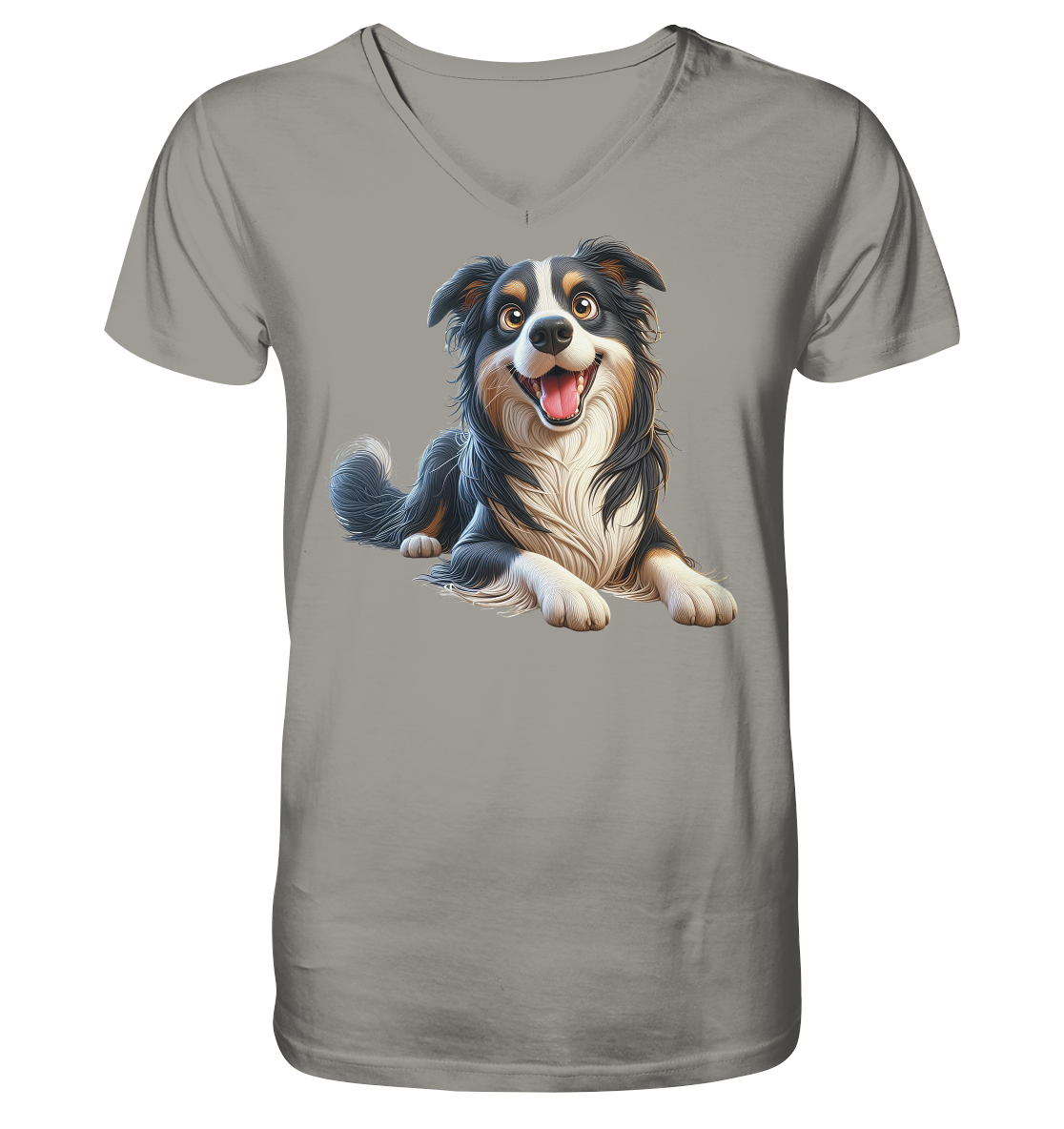 Border Collie Cartoon - personalisierbar - V-Neck Shirt