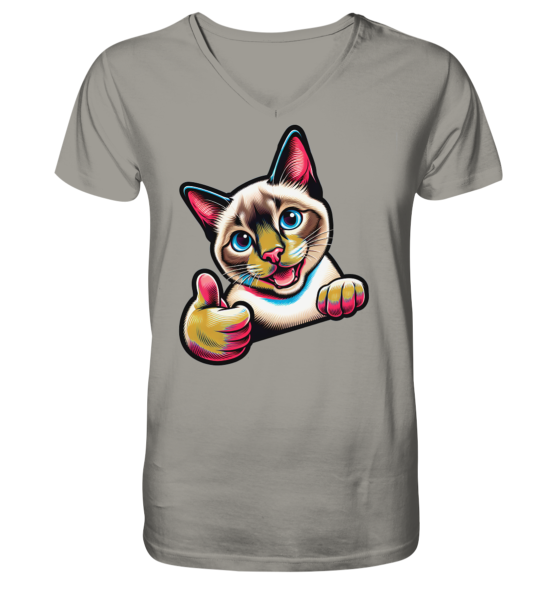 Siamkatze Pop Art - personalisierbar - V-Neck Shirt