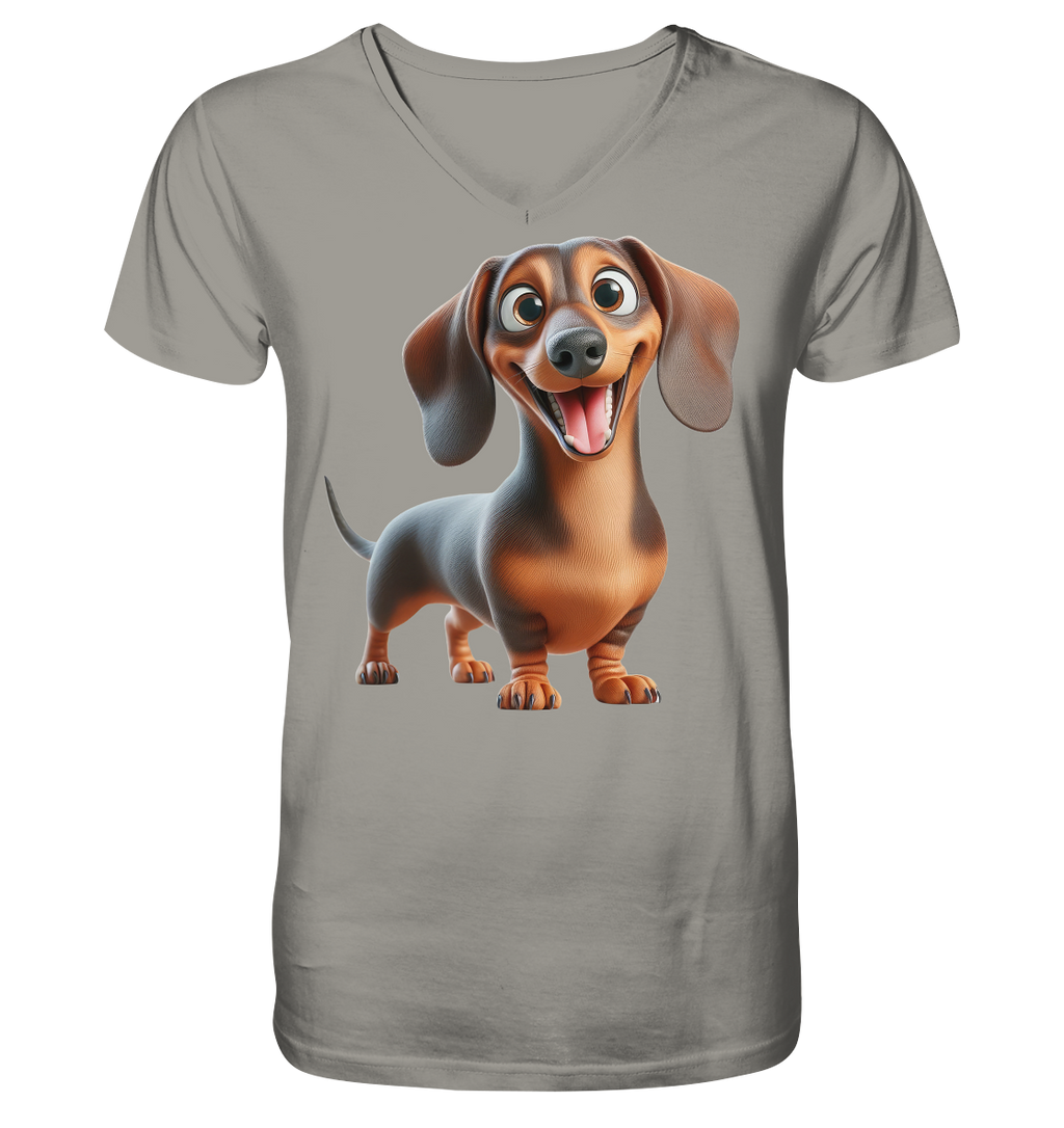 Happy Dackel Cartoon - personalisierbar - V-Neck Shirt