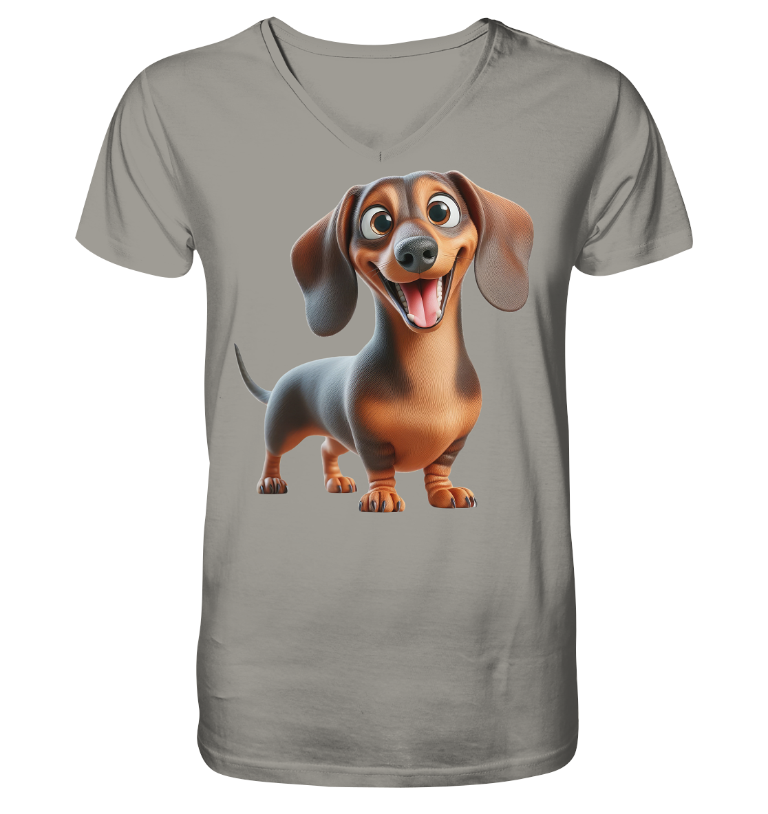 Happy Dackel Cartoon - personalisierbar - V-Neck Shirt