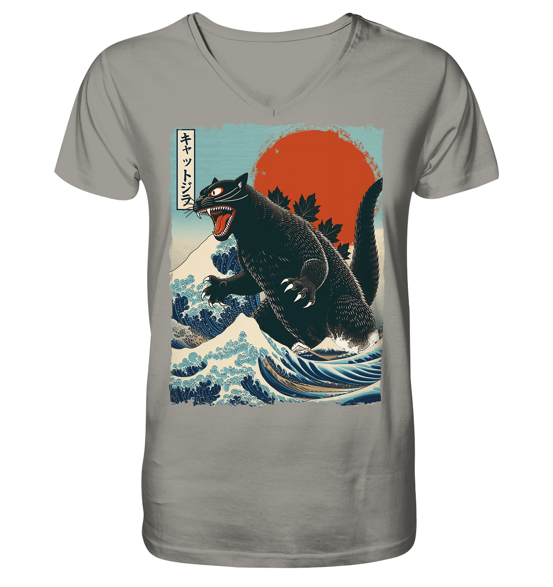 Cat - Zilla , Comic Style - V-Neck Shirt