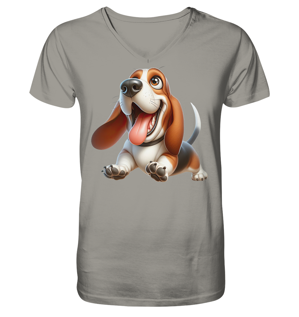 Basset Hound Cartoon personalisierbar - V-Neck Shirt