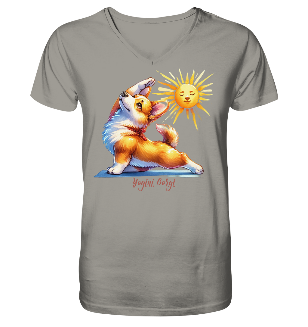 Yoga Corgi Hund yogini Gorgi - personalisierbar - V-Neck Shirt