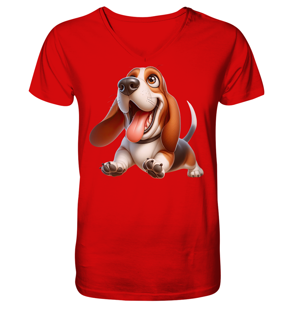 Basset Hound Cartoon personalisierbar - V-Neck Shirt