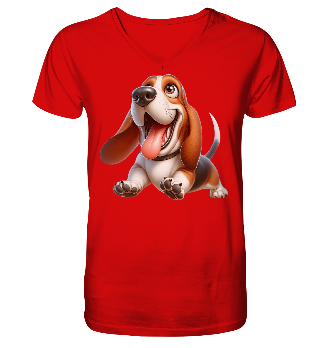 Basset Hound Cartoon personalisierbar - V-Neck Shirt