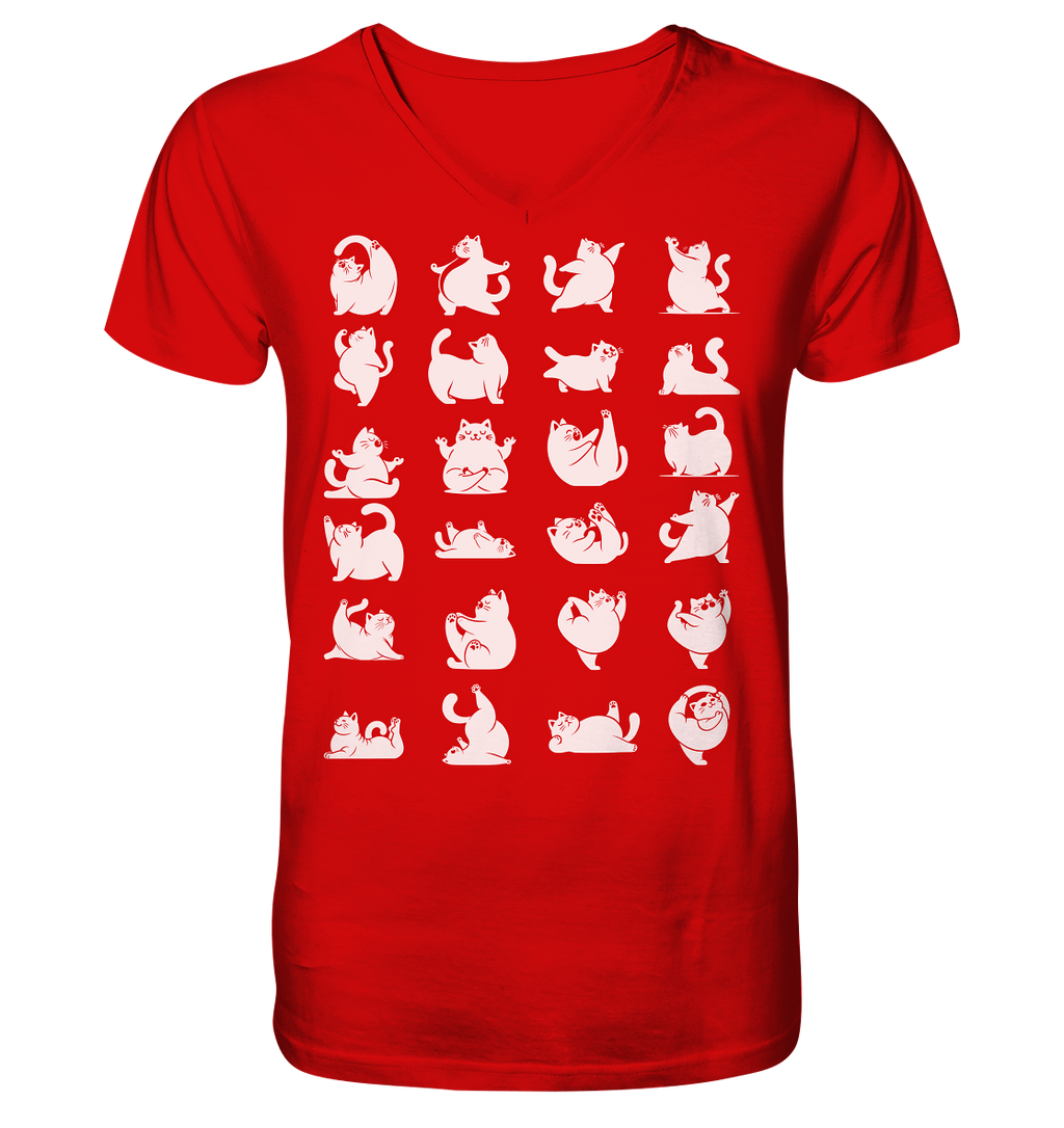 Katzen Yoga / Cat Yoga Fun - personalisierbar - V-Neck Shirt